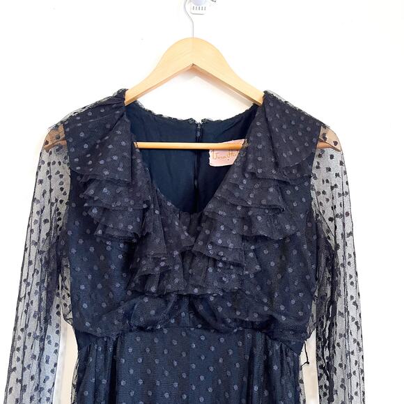 Vintage Vera Hicks Whimsigoth Lace Ruffle Dress Size M Black Sheer Vamp Fairy - Picture 3 of 10